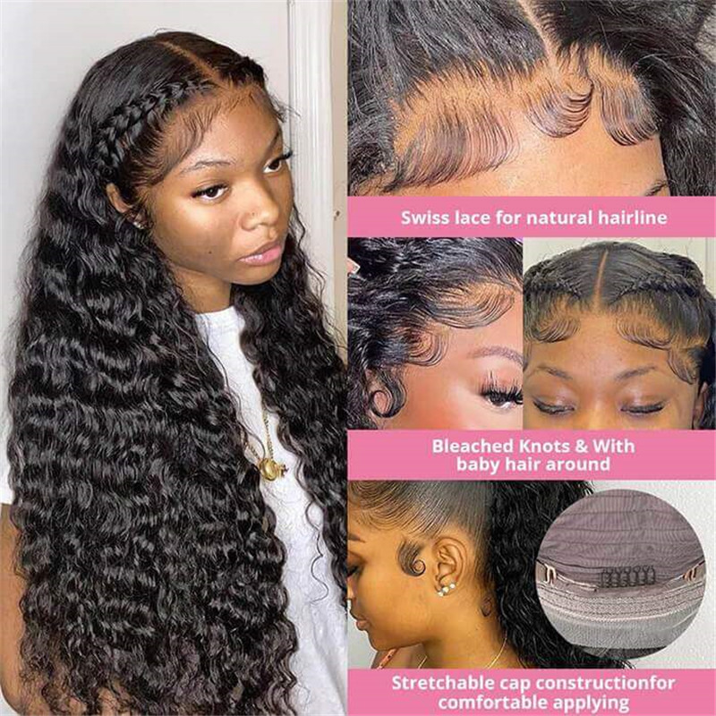 Deep Wave 13X4 Hd Lace Front Wigs Pre Plucked Undetectable Human Hair Glueless Wig With Baby Hair - Image 3