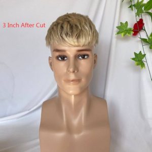Ombre T60 Platinum Blonde and Black 6-7 Inch 100% Human Hair Men's Toupee Super Thin Mono Lace with PU Around Ombre Blonde 60 Color10" x 8" Toupee - Image 3