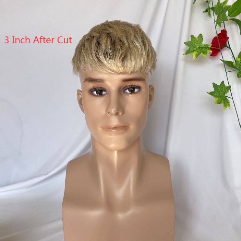 Ombre T60 Platinum Blonde and Black 6-7 Inch 100% Human Hair Men's Toupee Super Thin Mono Lace with PU Around Ombre Blonde 60 Color10" x 8" Toupee - Image 3