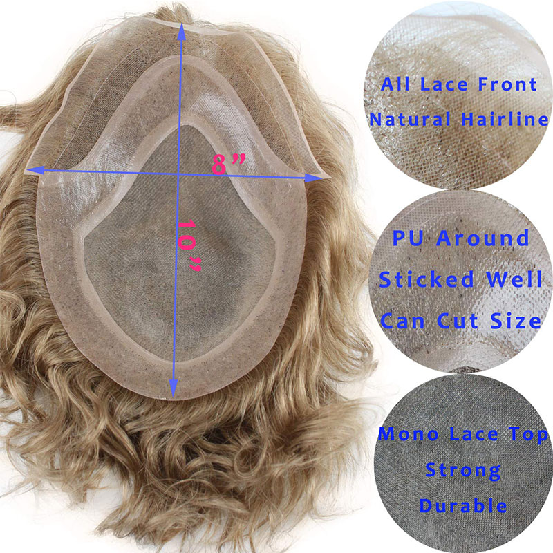 Men's Toupee 10"x8" Human Hair Thin Skin Hairpiece Hair Replacement Wigs Mono Lace Net Base for Men #21 Ash Blonde Color - Image 3