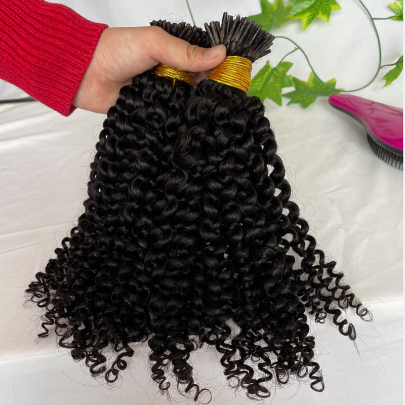 Kinky Curly I Tip Human Hair Extension Curly Remy Hair Stick I Tip Hair African American Microlinks Fusion Hair Pre bondeding 100St - Image 5