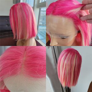 Bob Colored Human Hair Wigs For Women Brazilian Blonde Pink Highlight Bob Wig Lace Front Human Hair Wig Preplucked - Image 5