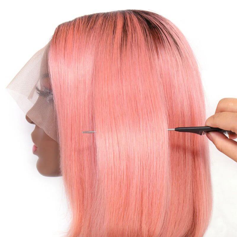 Pink Lace Front Wig Human Hair Pre Plucked Brazilian Ombre Pink Bob Wig 1B and Pink Lace Front Human Hair Wigs For Women Pink Wig - Image 4