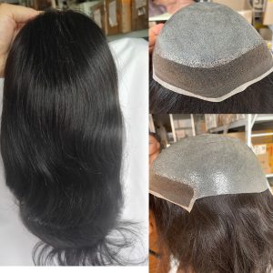 Swiss Lace Men's Toupee Lace Front Men Wig Replacement System Human Hair wig style for men Bleached Knots 10x8inch Long Hair 12''Long Hair Toupee - Image 4