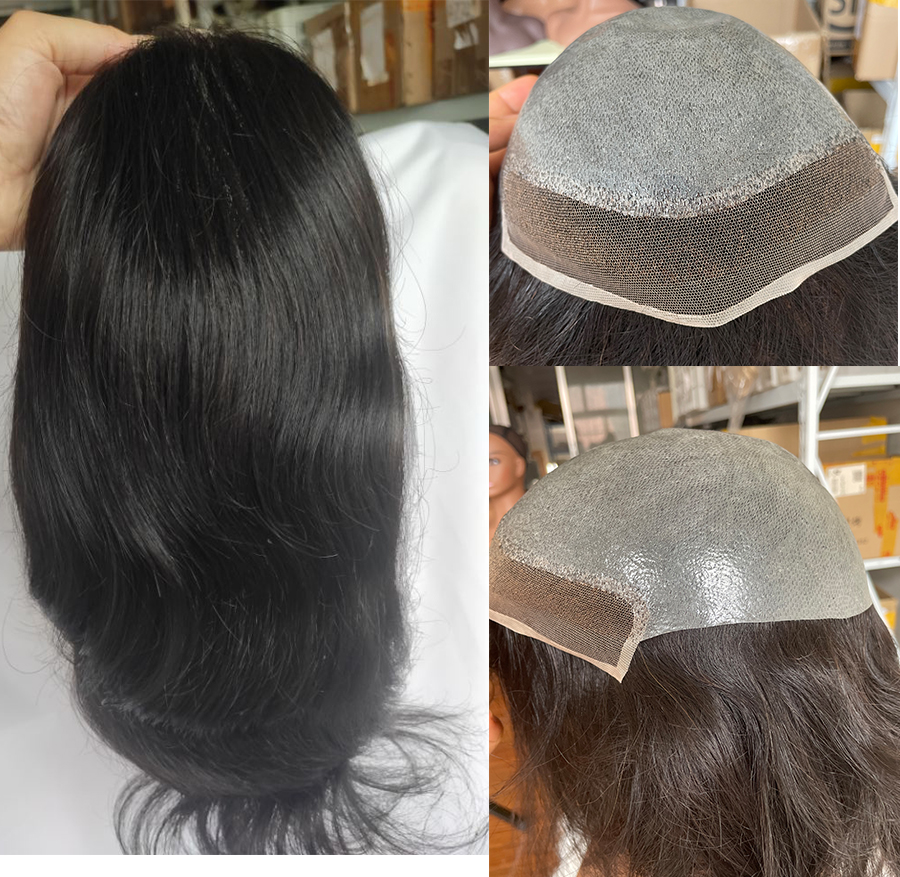 Swiss Lace Men's Toupee Lace Front Men Wig Replacement System Human Hair wig style for men Bleached Knots 10x8inch Long Hair 12''Long Hair Toupee - Image 4