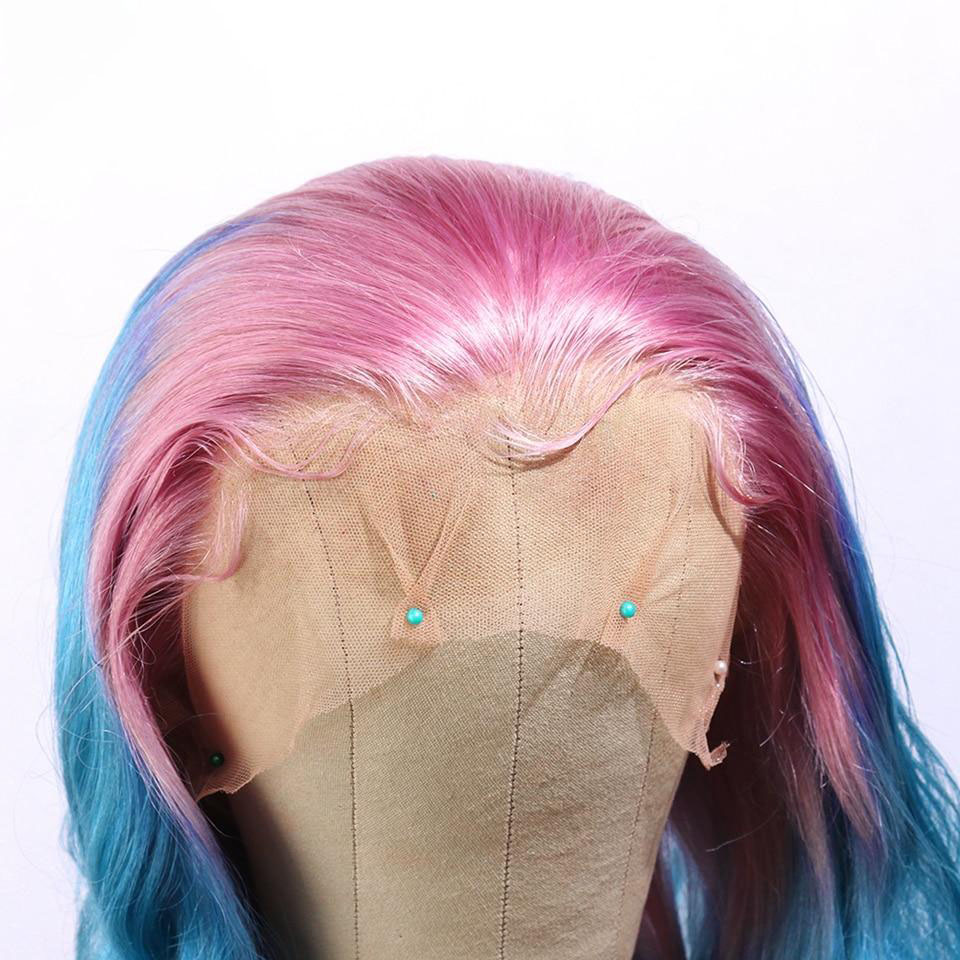 Long Gradient 3 Colored Pink violet Blue Ombre Hair 100% Human Hair Lace Wig for Party Lace Wigs For Women - Image 5