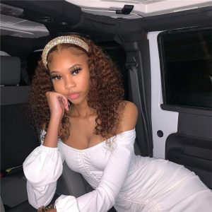 Highlighted Blonde  HeadBand Wig Curly Human Hair Wigs for Black Women Brazilian 10A Human Hair None Lace Front Water Wave Wigs Machine Made Wigs