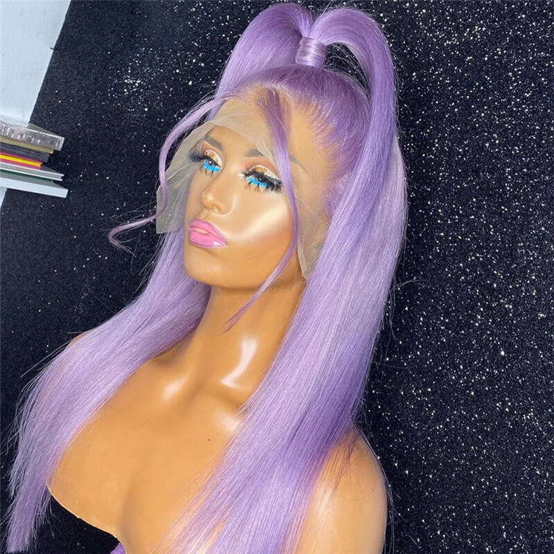150% Density Straight Purple Lace Front Wig Peruvian Remy Hair Purple Colored Human Hair Wigs For Women Pre Plucked Transparent - Image 5
