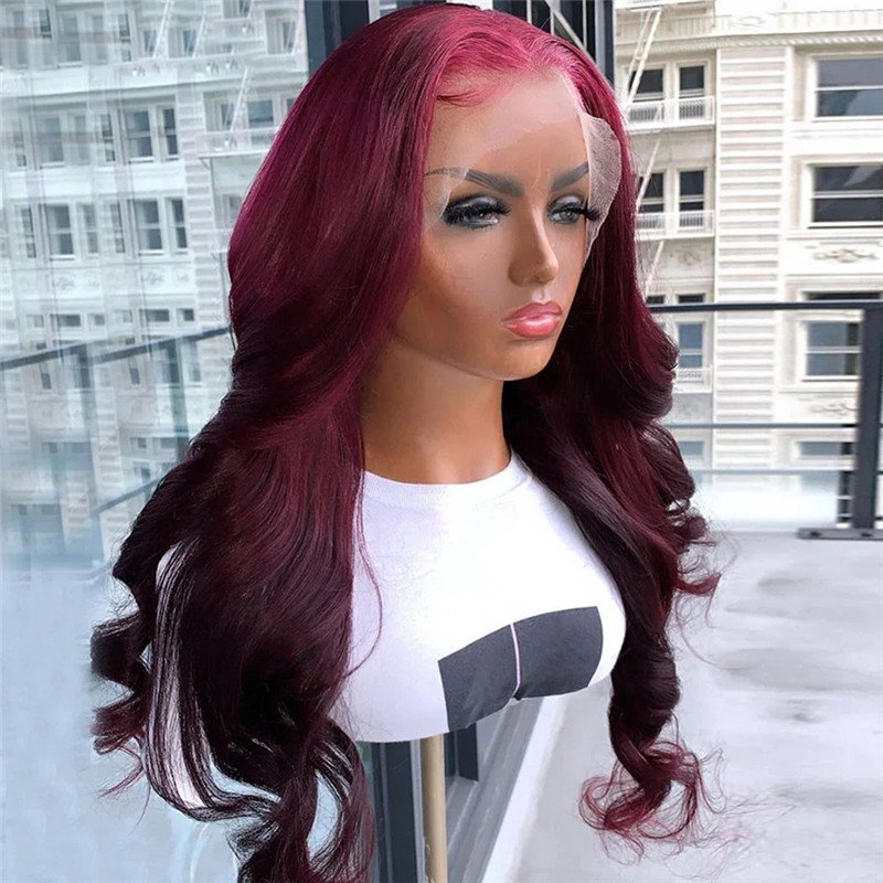 99J Burgundy Lace Front Human Hair Wigs For Women Red Wine Pre Plucked Body Wave Lace Wigs 150% Density Brazilian Remy Hair Wig - Image 2