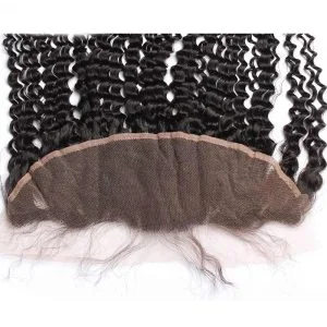 Alternative view of Kinky Curly Peruvian Human Hair Ear To Ear Lace Frontal Closure Hair extensions 13x4inchs Natural color