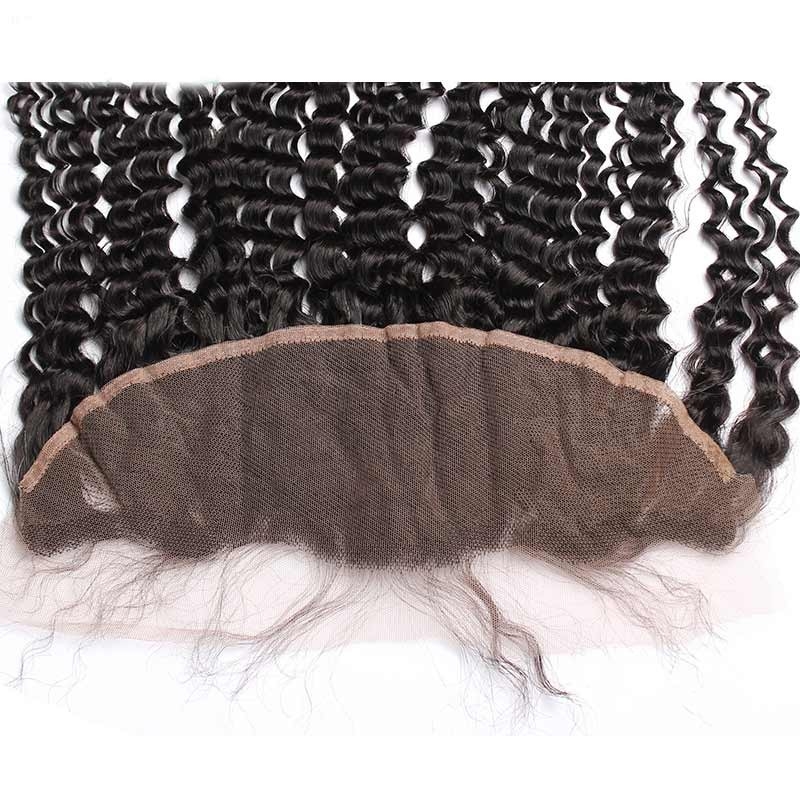 Kinky Curly Peruvian Human Hair Ear To Ear Lace Frontal Closure Hair extensions 13x4inchs Natural color - Image 2
