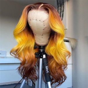 Peruvian Hair Brown Ombre Color With Orange Lace Front Wig