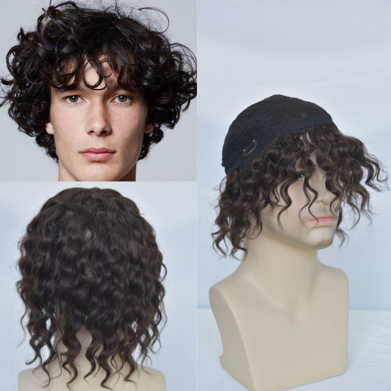 Human Hair Wigs 100% Cambodian Human Hair Short Natural Brown Loose Curly Wigs for Man and Woman 7 Inch Clip in Wigs - Image 3