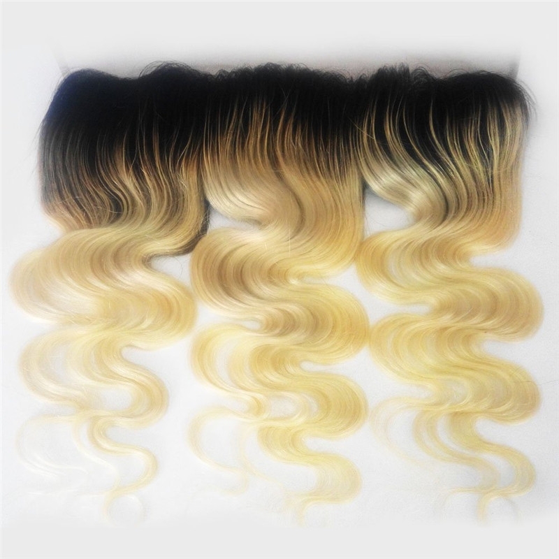 Ombre 13X4 Lace Frontal 1b/613# Ombre Blonde Hand Made Ear to Ear Body Wave Lace Frontal Hair Extension Bleached Knots with Baby Hair - Image 5