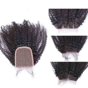 Human Hair HD Lace Closure Indian Remy Hair Afro Kinky Curly Free Part Lace Closure 4x4 inchs Natural Color - Image 3
