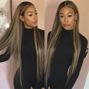 Highlight 1B/27 Straight Lace Front Wigs 150% 180% Density Human Hair For Women - Image 4