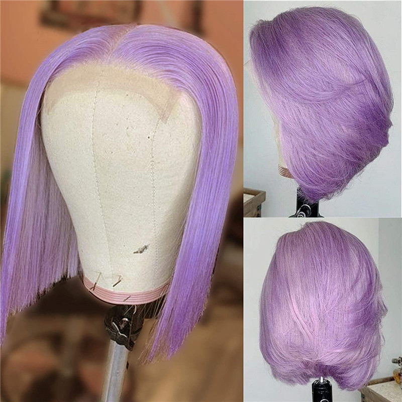 Light Purple Lace Front Wig Bob Wig Brazilian Remy Straight Ombre Colored 1B Purple Bob Wig Lace Front Human Hair Wigs For Women - Image 8