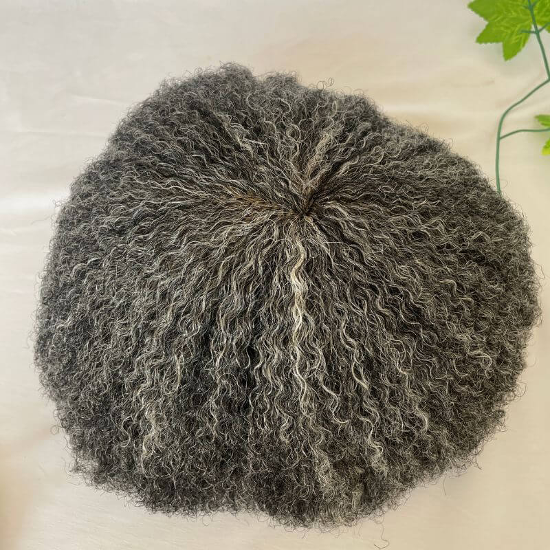 Men Toupee Human Hair Afro Curly 1B 50 Natural Black Mixed 50% Grey Toupee for Men 8x10 inch Afro Curl Toupee for Black Men Full French Lace Hair System 360 Weave Men Toupee Hair System - Image 6
