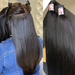 Coarse Yaki Straight I Tip Hair Extensions Textured Straight I Tip Microlinks For Women Brazilian Virgin Hair Pwigs - Image 4