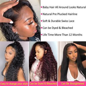Water Wave 4X4 Hd Transparent Lace With Closure Wet And Wavy Wigs 150% Density Human Hair Natural Hairline - Image 7