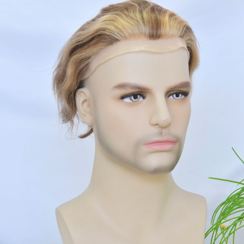 Pwigs Full French Lace Men's Toupee 4 mix 27 mix 613 Color 100% European Human Hair Toupee For Men 8 x10 Inch Lace Mens Wigs Hair System - Image 4