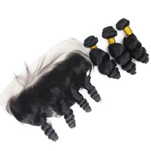 13x6 Lace Frontal With 3 Bundles Brazilian Loose Wave Bundles With Frontal Closure With Baby Human Hair Natural Color - Image 4