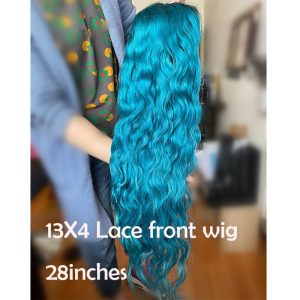 Peruvian Hair Blue Color With Dark Root Lace Front Wig - Image 6
