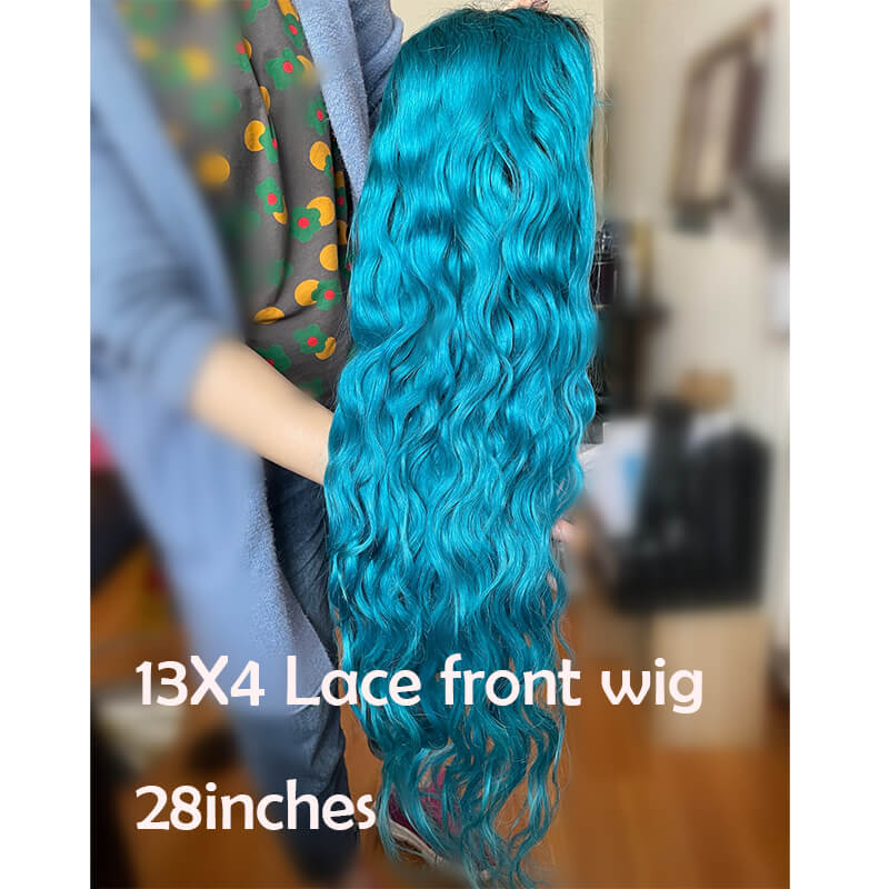 Peruvian Hair Blue Color With Dark Root Lace Front Wig - Image 6