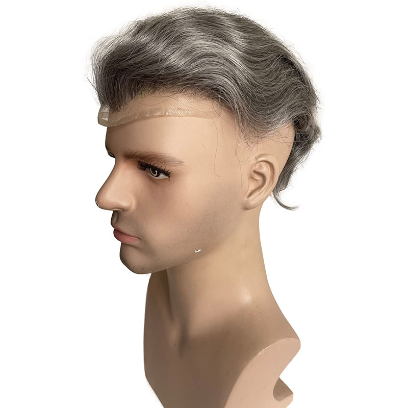 Toupee for Men 100% Human Hair Swiss Lace Front Hair Pieces PU V-looped Men's Hair Replacement System 1B Mixed 80% Grey Hair - Image 29
