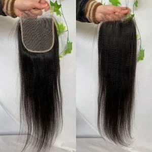 5x5 Lace Closure Transparent HD Lace Yaki Straight Natural Color Indian Human Hair Lace Top Closures Bleached Knots with Baby Hair