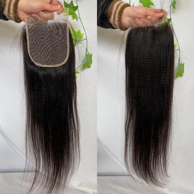 5x5 Lace Closure Transparent HD Lace Yaki Straight Natural Color Indian Human Hair Lace Top Closures Bleached Knots with Baby Hair