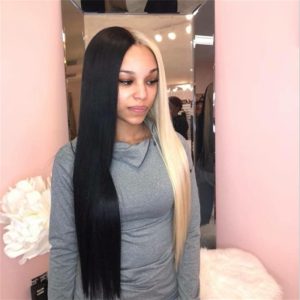 Alternative view of Peruvian Hair Lace Front Wig Half Blonde Half Black Color
