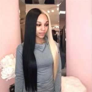 Alternative view of Peruvian Hair Lace Front Wig Half Blonde Half Black Color