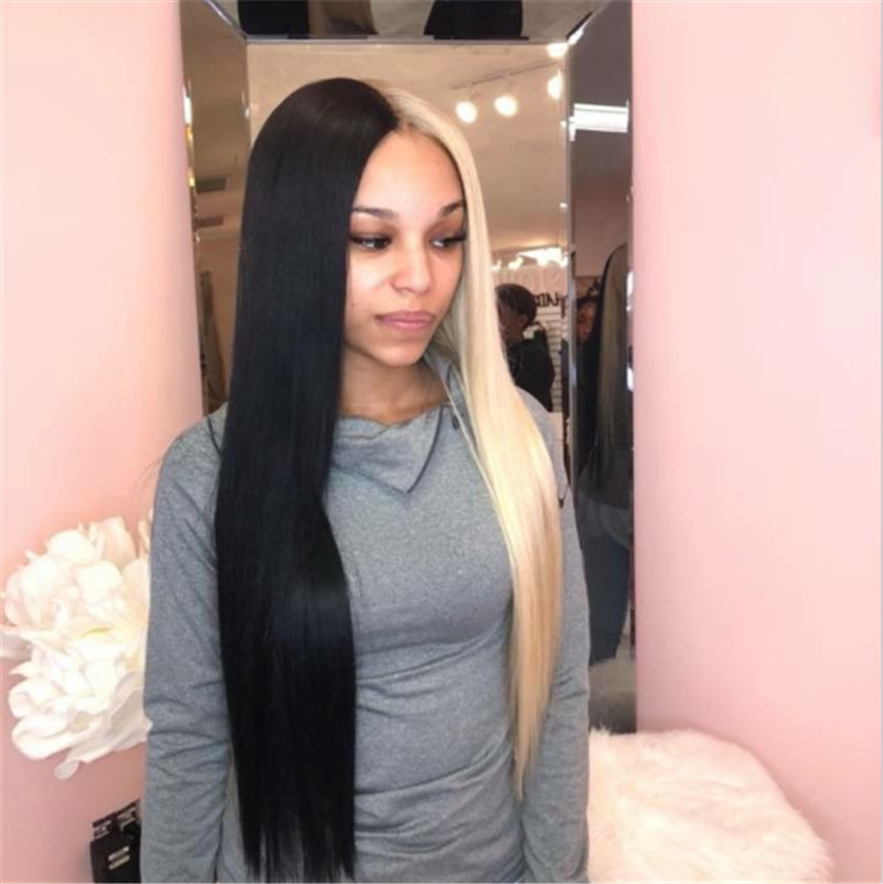 Peruvian Hair Lace Front Wig Half Blonde Half Black Color - Image 2
