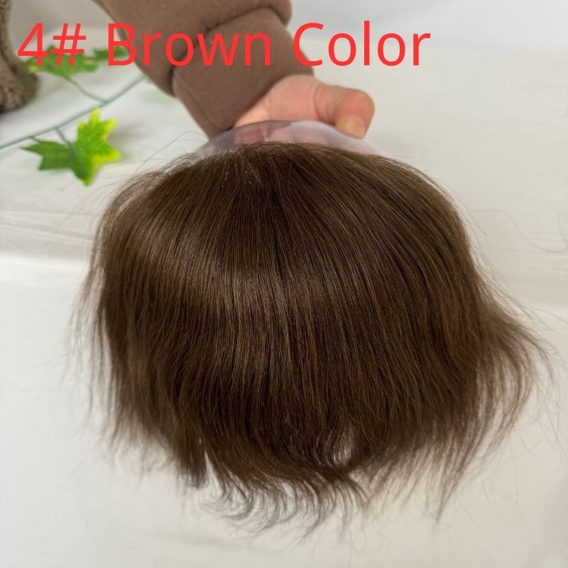Men's V Loop Frontal Toupee PU Human Hair Hairline 100% Real Human Hair Male Replacement 1B Natural Black Hair Patch - Image 8