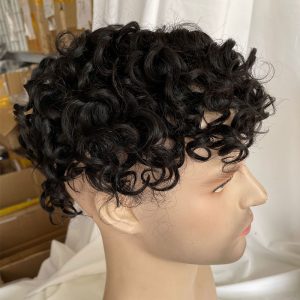 PwigsToupee for Men Indian Remy Human Hair Hairpieces Fine Mono Lace Top PU Perimeter 360 Wave Curly Wigs Hair Replacement System 10x8inch 1B Color - Image 5