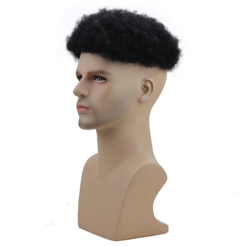 Human Hair Afro Curly Mens Toupee Hairpiece Wig Mono Base with Hard PU Reforced Color #1B Black 8x10 Men's Toupee Kinky Curly - Image 6