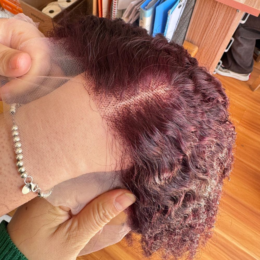 13X4 Hd Lace Front Wig Kinky Curly Cambodian Hair Wigs Dark Purple Wine Colored Human Hair Wigs Lace Glueless Wig - Image 5