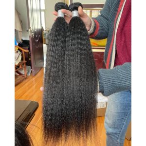 Pwigs High-quality Kinky Straight  Brazilian Human Hair Bundles Remy Kinky Straight  Hair Weft #1b Natural Black Hair Extensions (1 PC) - Image 6