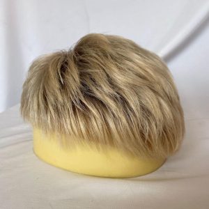 100% Human Hair Men's Toupee Ombre T613 Blonde and Black 3 Inch After Cut New Hairstyles Men's Toupee Super Thin Mono Lace with PU Around Toupee - Image 5