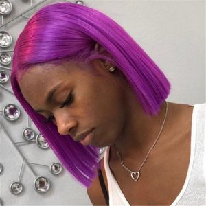 Virgin Hair Bob Wig Short Style Fairy Purple Color