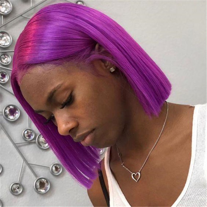 Virgin Hair Bob Wig Short Style Fairy Purple Color