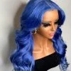 Straight Blue Lace Front Human Hair Wigs For Black Women 150% Density  Remy Malaysian Lace Frontal Wigs Pre Plucked Closure Wig