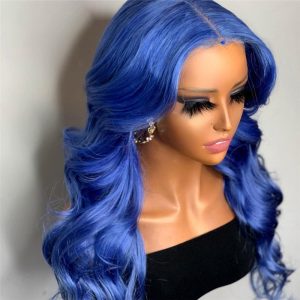 Straight Blue Lace Front Human Hair Wigs For Black Women 150% Density Remy Malaysian Lace Frontal Wigs Pre Plucked Closure Wig