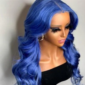 Straight Blue Lace Front Human Hair Wigs For Black Women 150% Density  Remy Malaysian Lace Frontal Wigs Pre Plucked Closure Wig