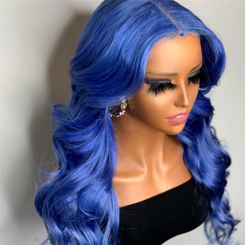 Straight Blue Lace Front Human Hair Wigs For Black Women 150% Density Remy Malaysian Lace Frontal Wigs Pre Plucked Closure Wig
