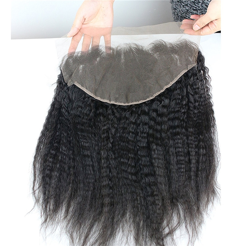 13x6 Full Lace Frontal Closure Kinky Straight Ear to Ear Free Part Unprocessed Mongolian Human Hair Extensions With Baby Hair Bleached Knots - Image 4