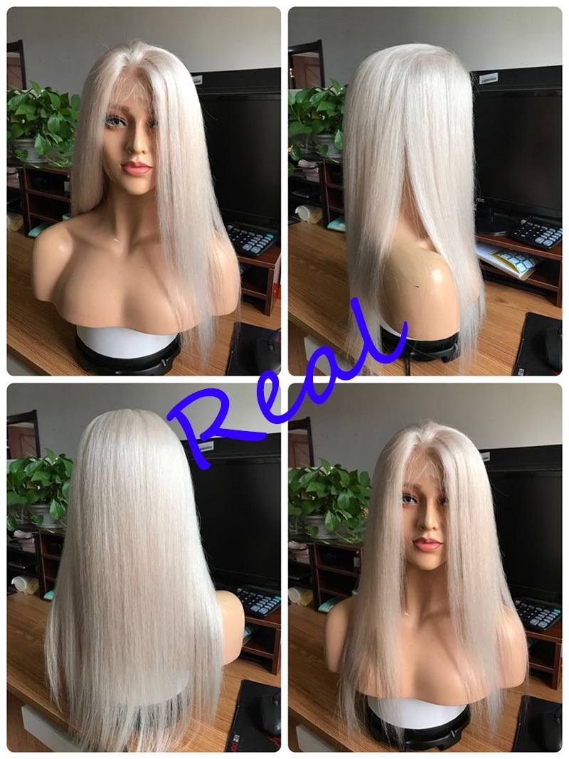 Color #60 Straight Brazilian Human Hair Lace Wigs 130% Density Bleached Knots With Natural Baby Hair Pre Pluched Hair Line For Women - Image 5