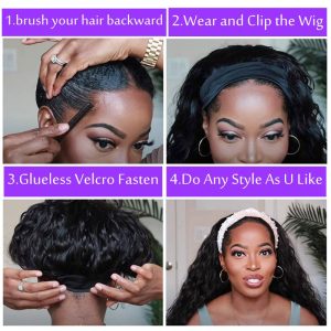 Headband Wig Deep Wave Human Hair Wigs for Black Women Glueless None Lace Front Wigs 150% Density Brazilian Human Hair Wigs Machine Made Headband Wigs - Image 4