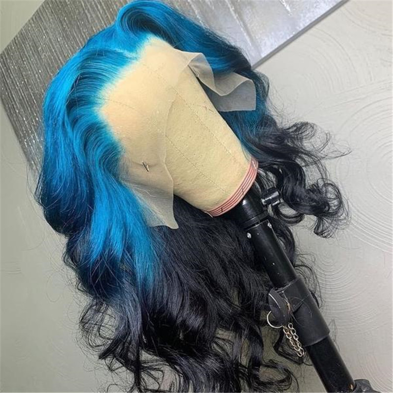 Human Hair Blue And Black Ombre Color Lace Front Wig - Image 2
